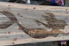 8 foot long wood burned table